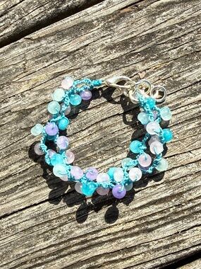 Handmade Turquoise & Lavender glass Bead crochet Bracelet - Women Jewelry